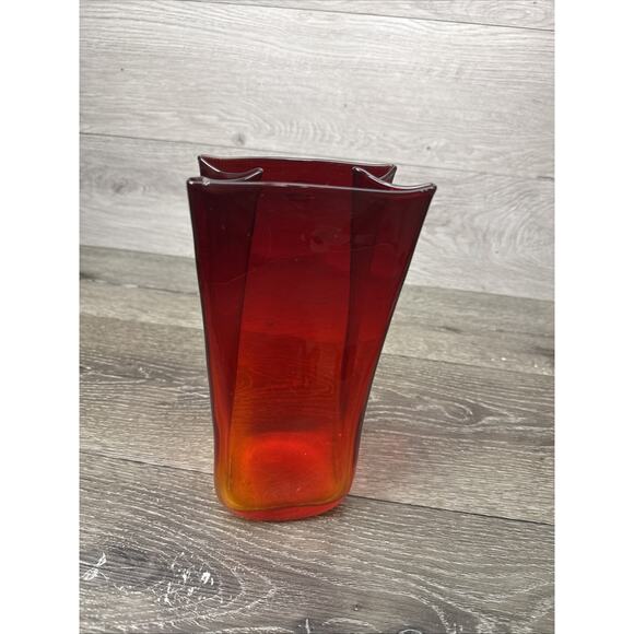 Blenko Paper Bag Vase Amberina Red To Orange Original Sticker 8-1/4” Tall - Picture 11 of 11
